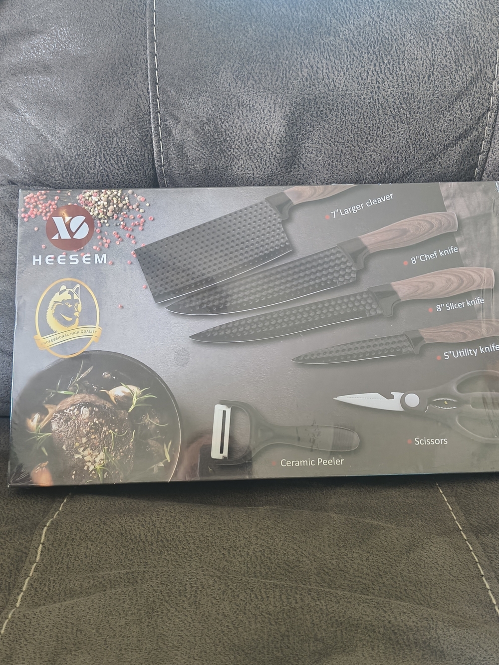 Black & Wood-Tone 6-Piece Knife Set with Ceramic Peeler